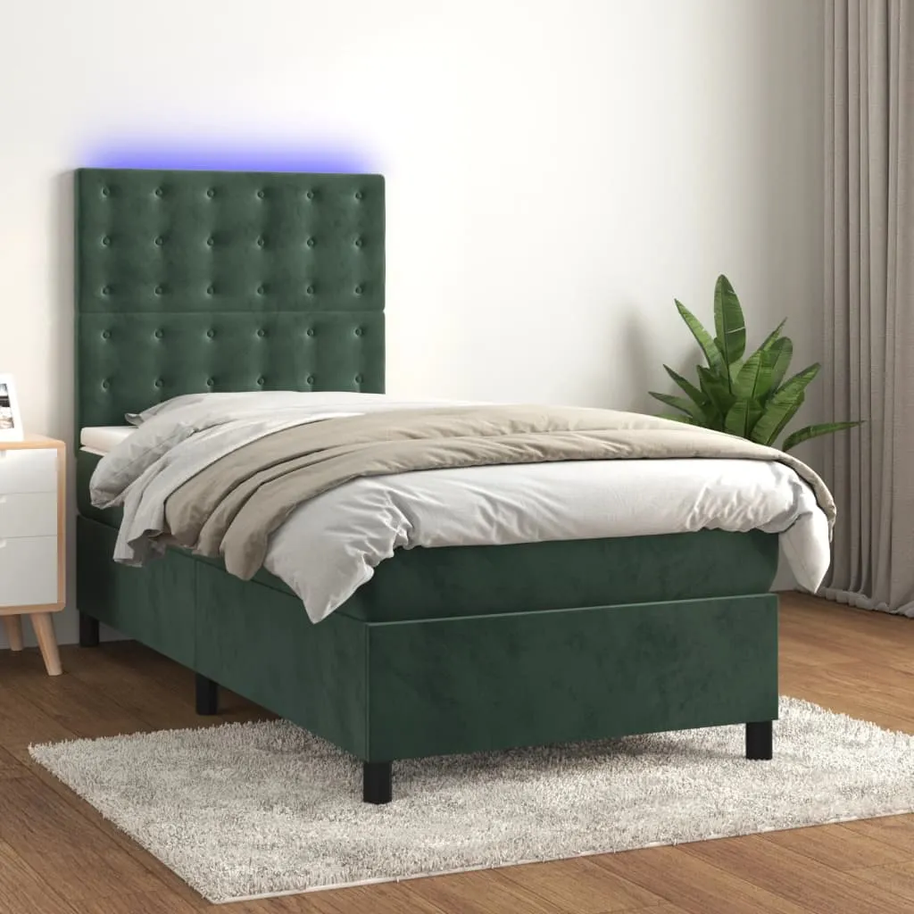 vidaXL Letto a Molle con Materasso e LED Verde Scuro 80x200cm Velluto