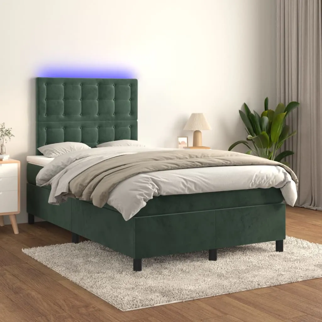 vidaXL Letto a Molle con Materasso e LED Verde Scuro 120x200cm Velluto