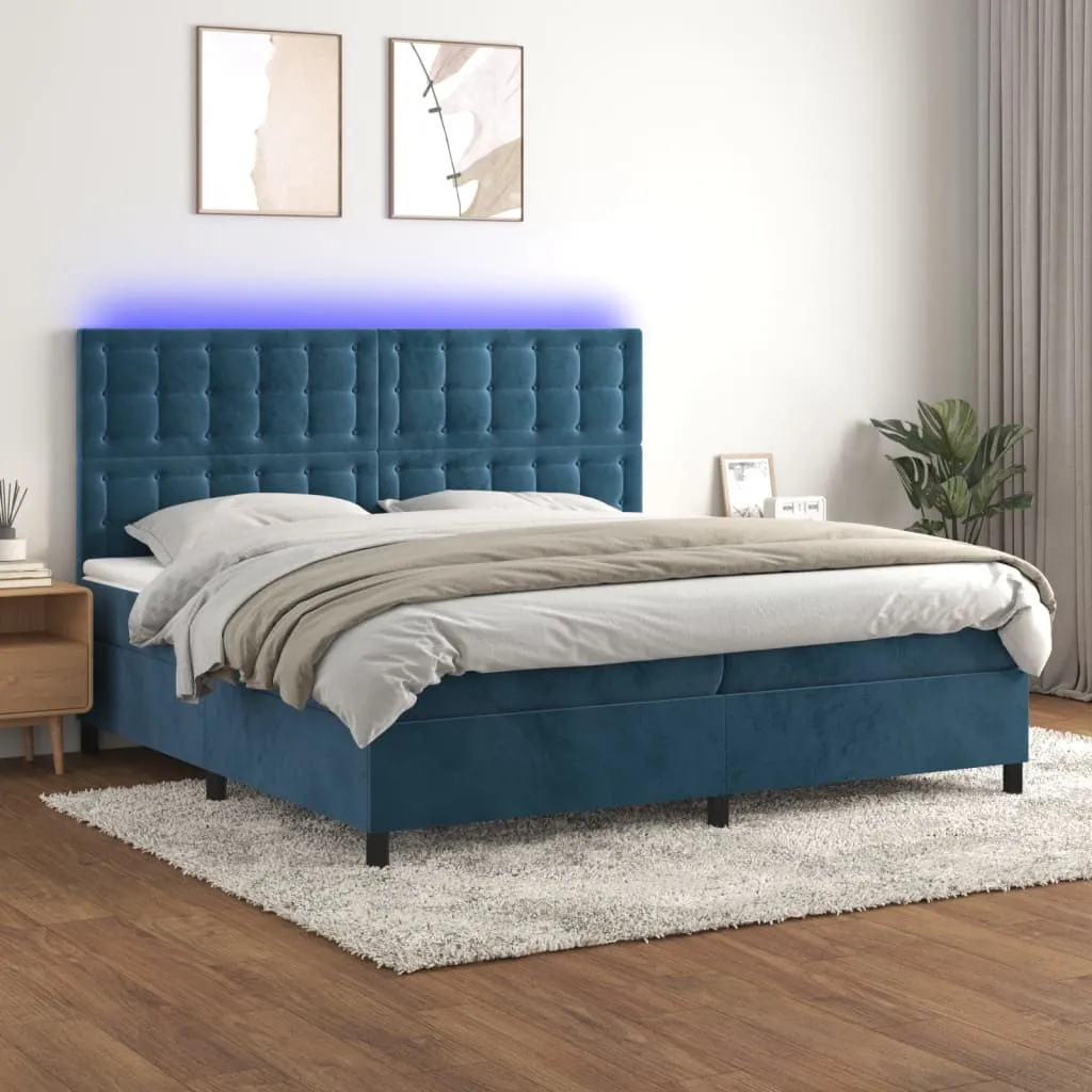 vidaXL Letto a Molle con Materasso e LED Blu Scuro 200x200 cm