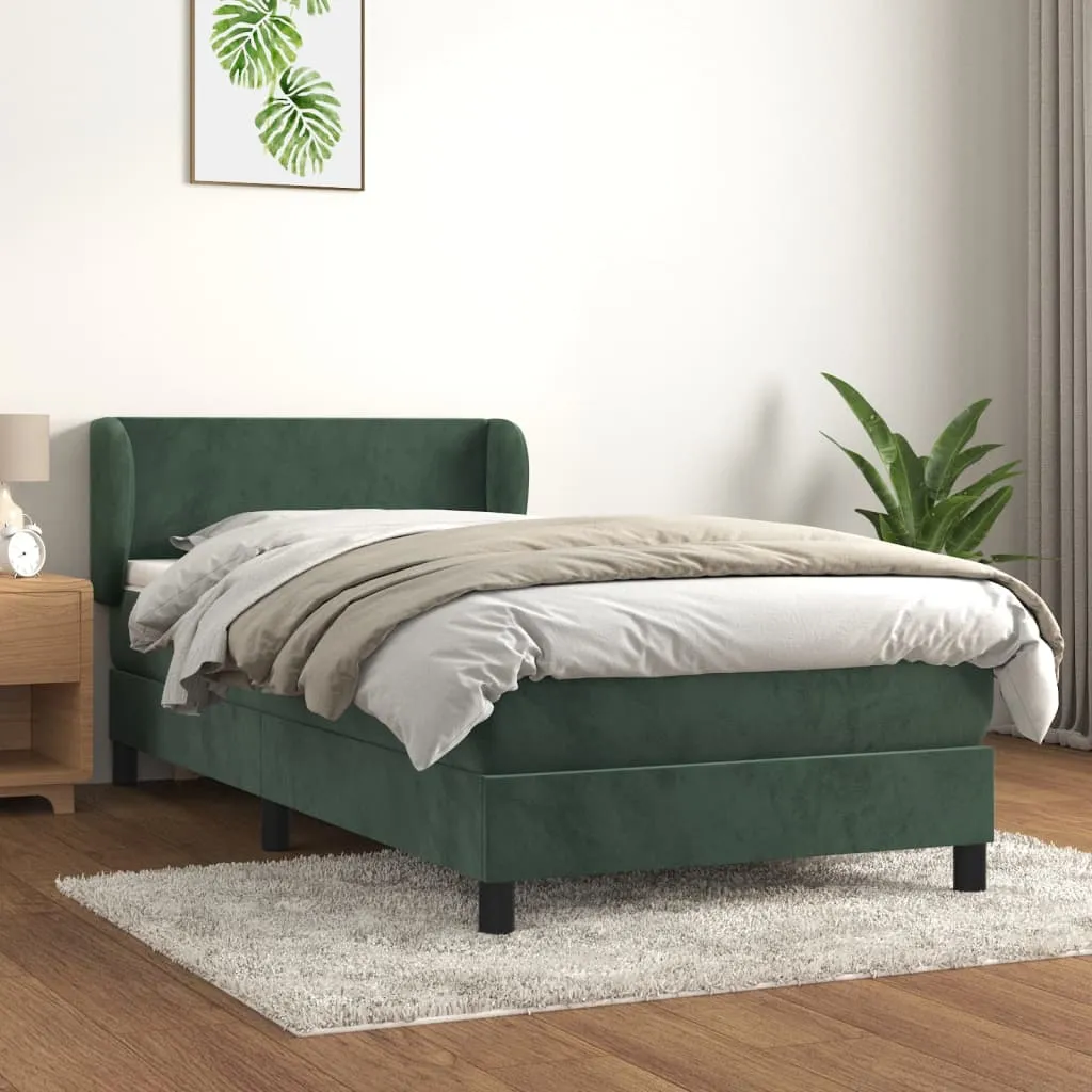 vidaXL Giroletto a Molle con Materasso Verde Scuro 90x190 cm Velluto