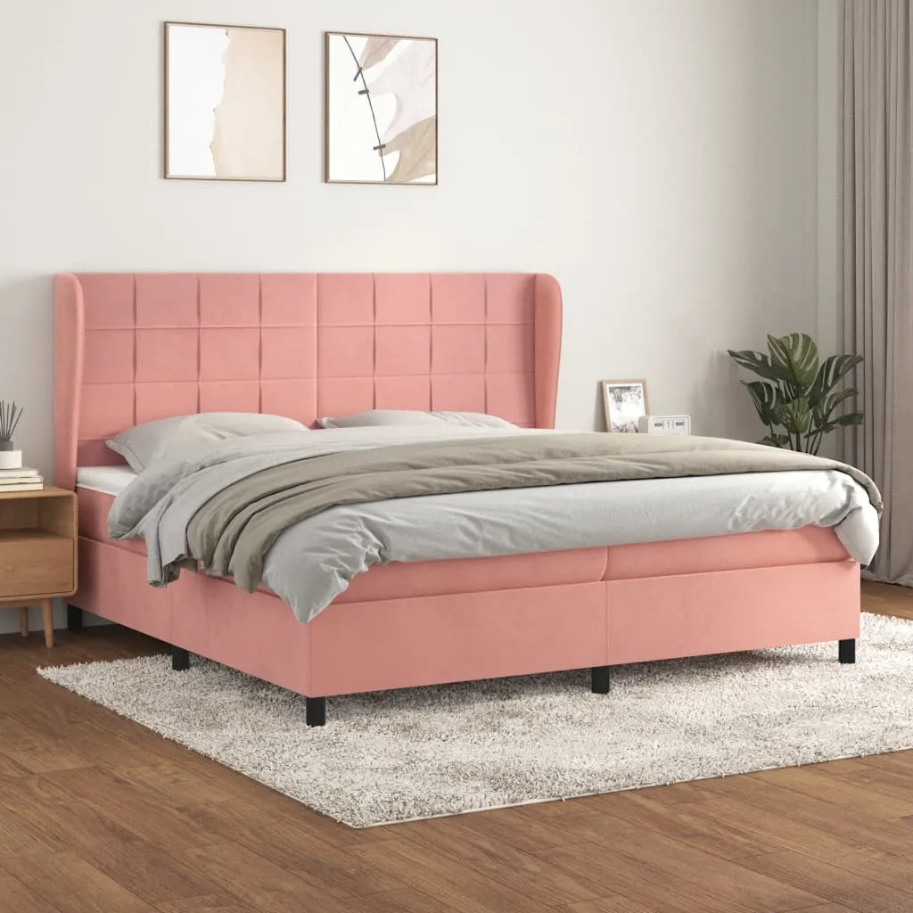 vidaXL Giroletto a Molle con Materasso Rosa 200x200 cm in Velluto