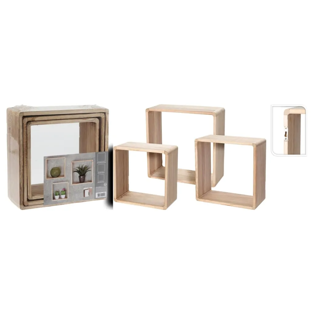 H&S Collection Set Espositori in Legno 3 pz 28,5x28,5x12 cm Naturale