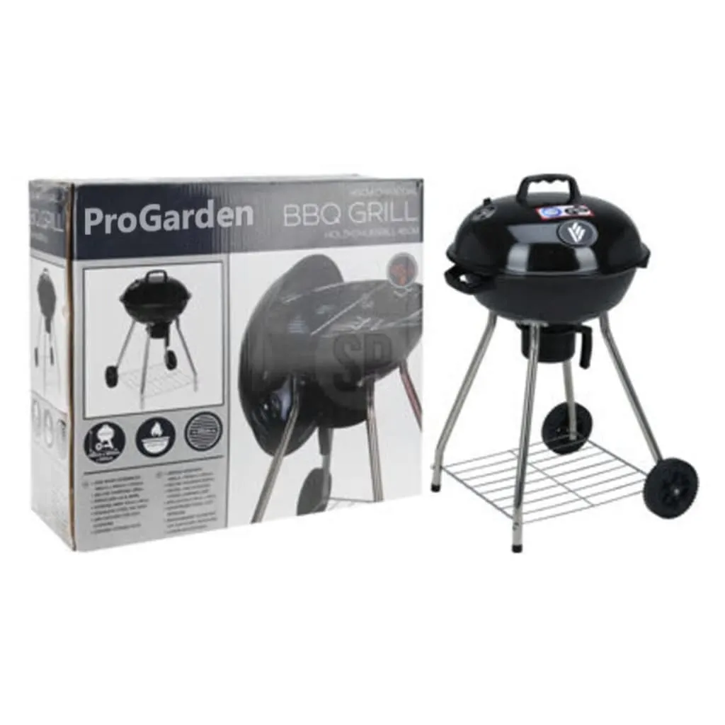 ProGarden Griglia Barbecue su Ruote 47 cm Nera