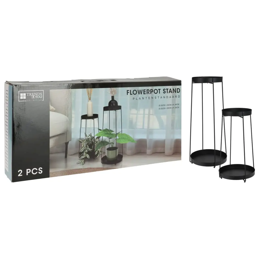 H&S Collection Supporti per Vasi di Fiori 2 pz in Metallo Nero