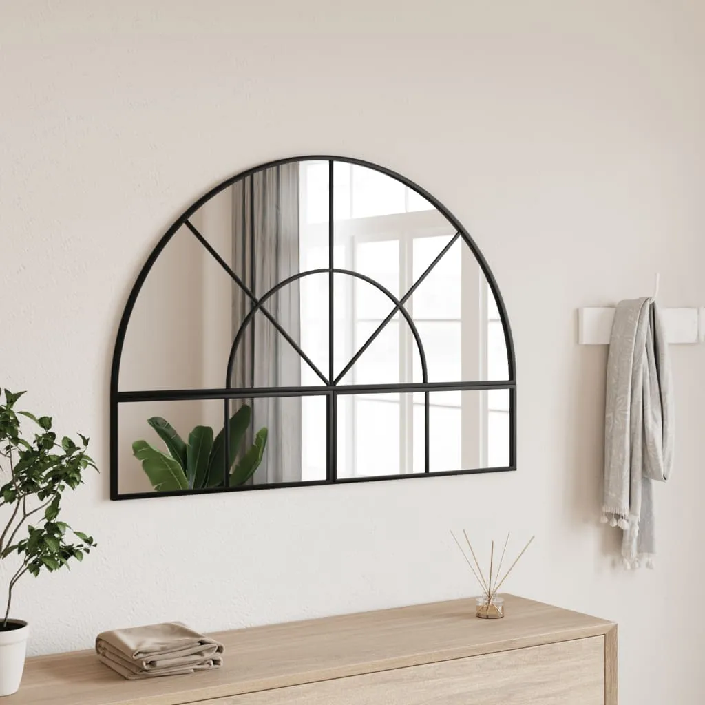 vidaXL Specchio da Parete Nero 100x70 cm Arco in Ferro