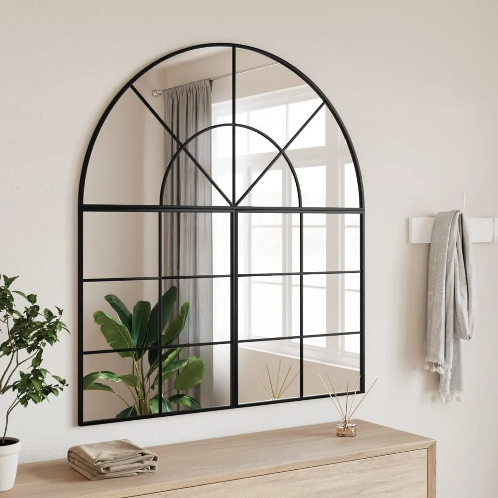 vidaXL Specchio da Parete Nero 100x110 cm Arco in Ferro