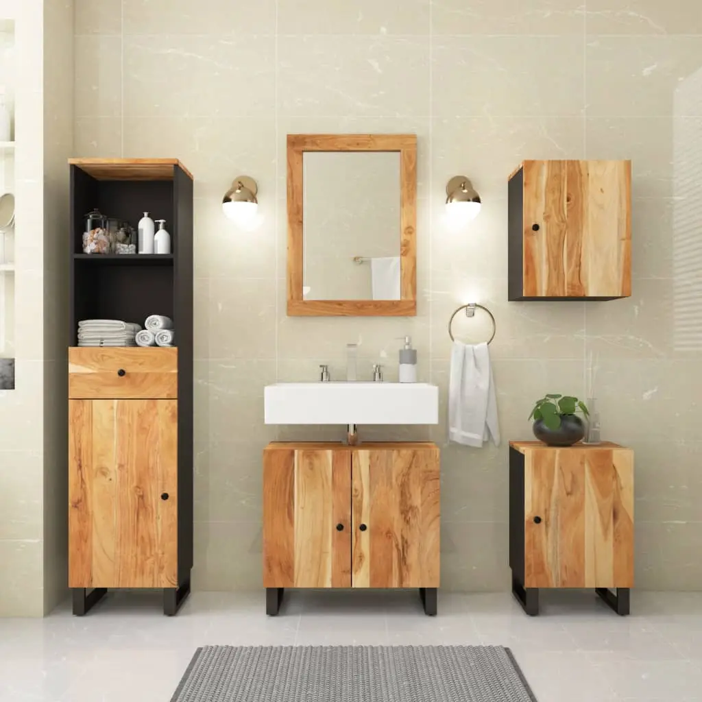 Set Mobili da Bagno 5 pz in Legno Massello di Acacia