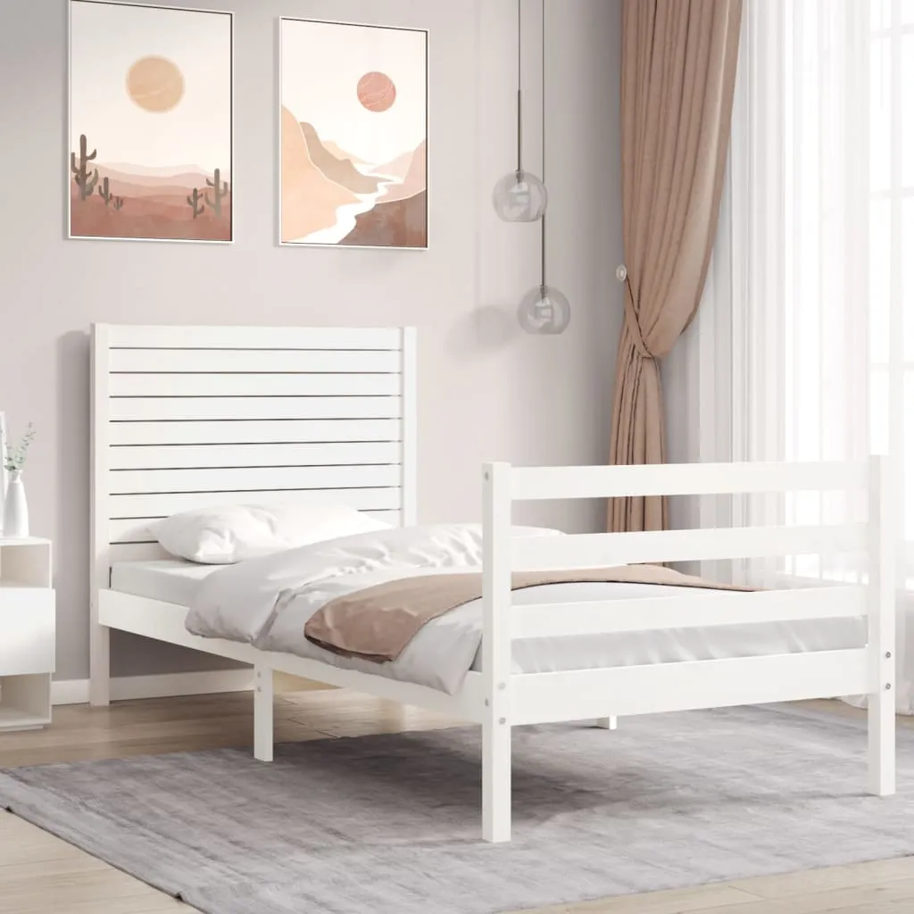 vidaXL Giroletto con Testiera Bianco 90x200 cm in Legno Massello