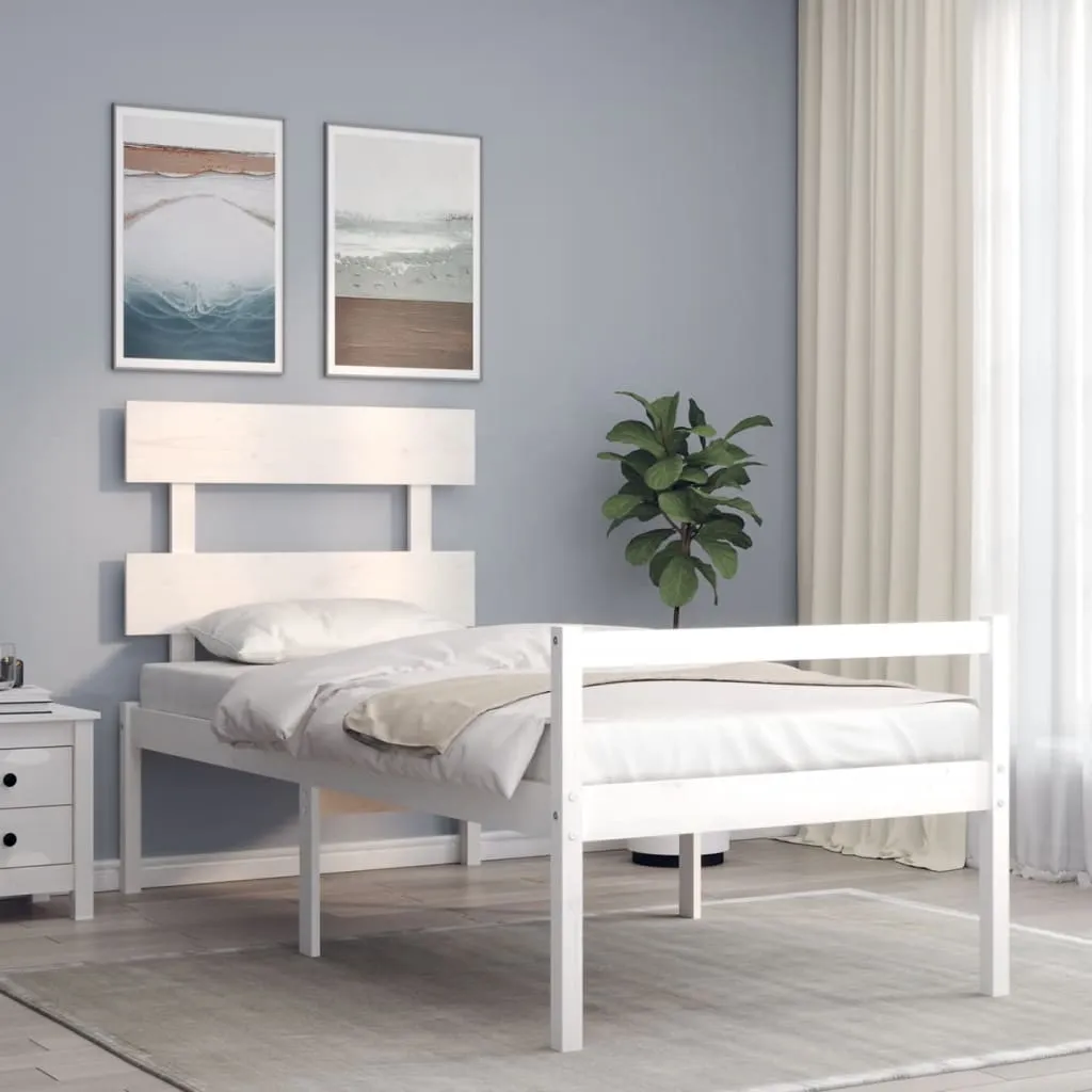 vidaXL Letto per Anziani Bianco Testiera Small Single Legno Massello