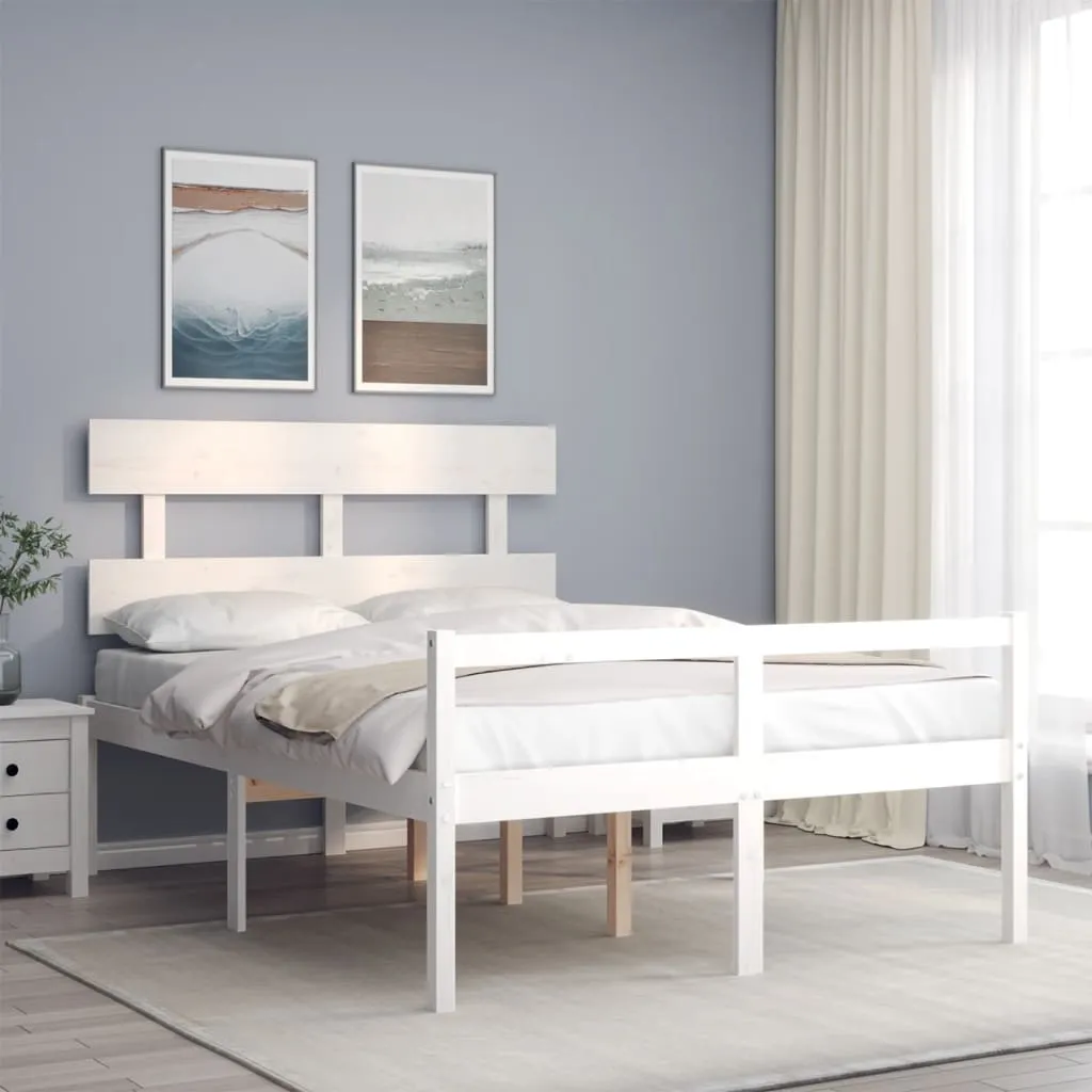 vidaXL Letto per Anziani Bianco Testiera Small Double Legno Massello