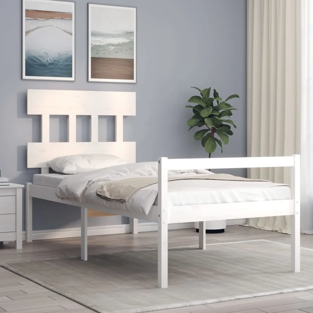 vidaXL Letto per Anziani Bianco Testiera Small Single Legno Massello