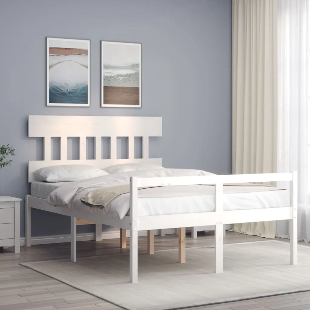 vidaXL Letto per Anziani Bianco Testiera Small Double Legno Massello