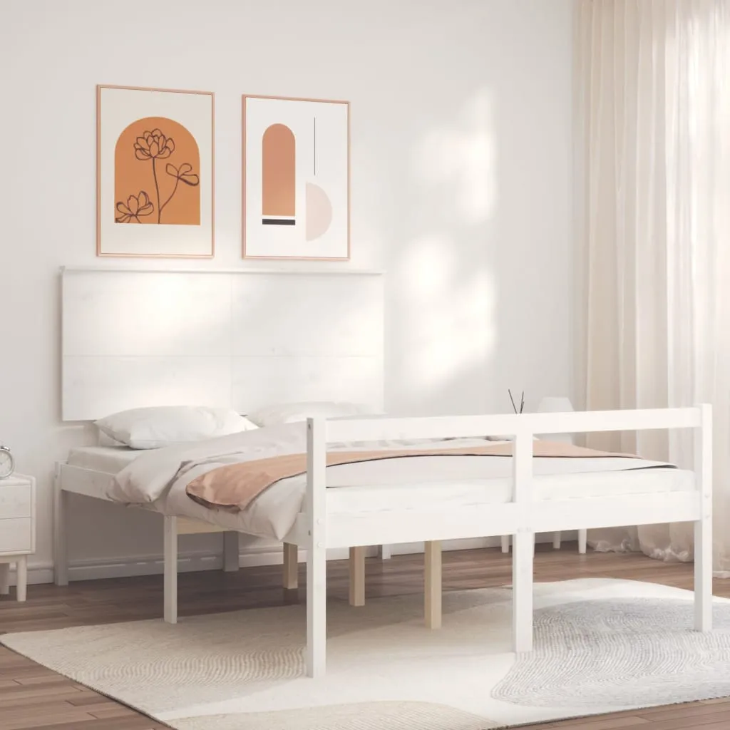 vidaXL Letto per Anziani Bianco Testiera Small Double Legno Massello