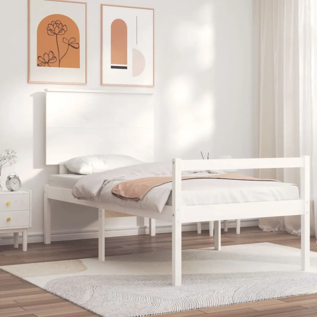 vidaXL Letto per Anziani con Testiera Bianco 100x200 cm Legno Massello