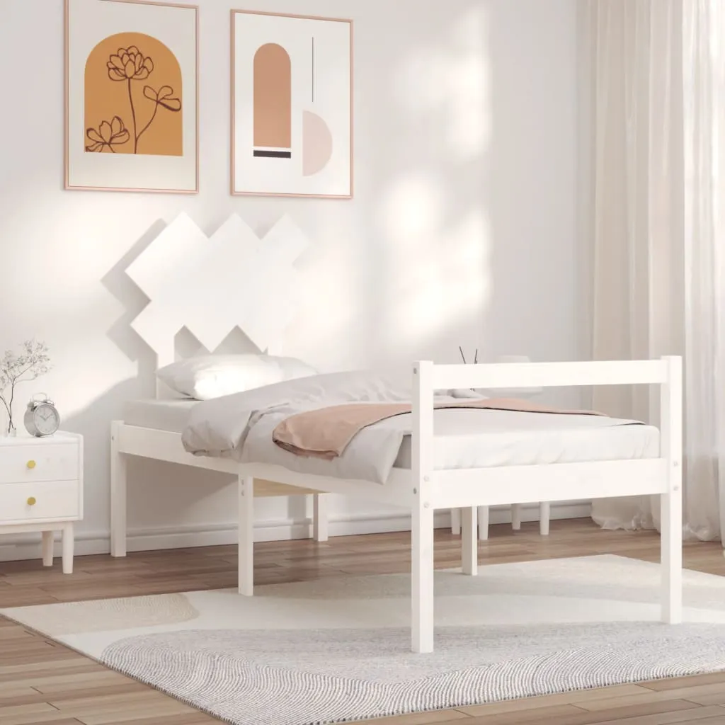 vidaXL Letto per Anziani Bianco Testiera Small Single Legno Massello