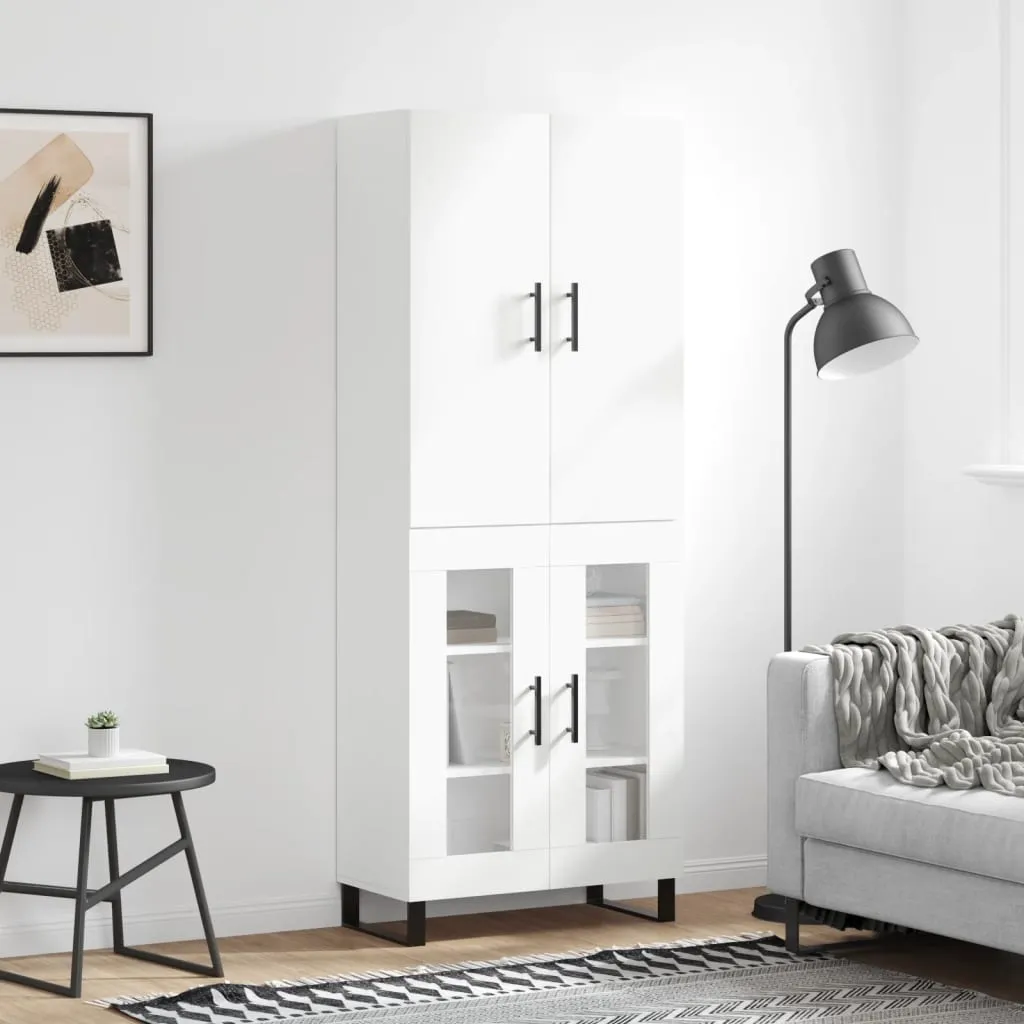 vidaXL Credenza Bianco Lucido 69,5x34x180 cm in Legno Multistrato