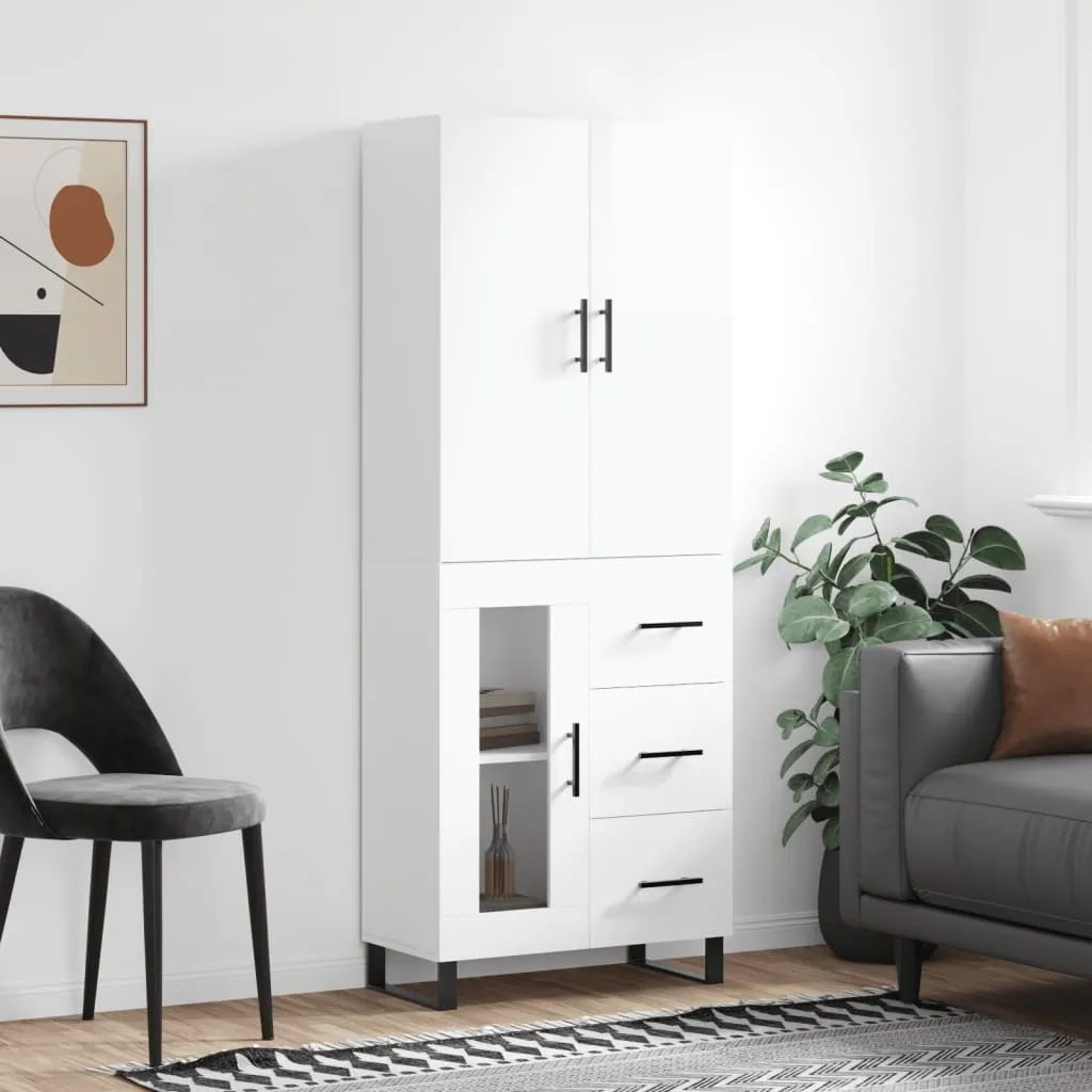 vidaXL Credenza Bianco Lucido 69,5x34x180 cm in Legno Multistrato