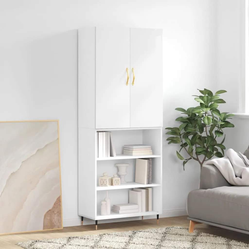 vidaXL Credenza Bianco Lucido 69,5x34x180 cm in Legno Multistrato