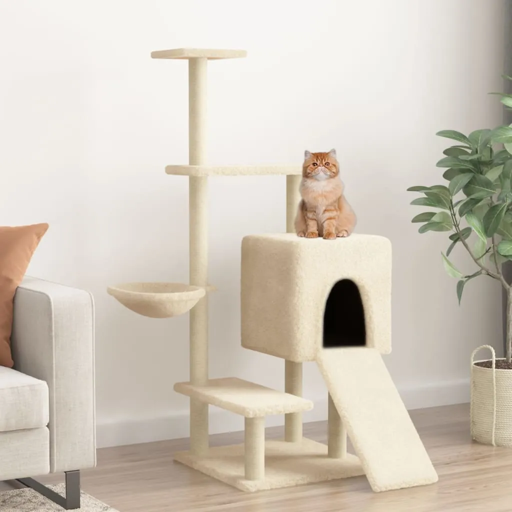 vidaXL Albero per Gatti con Tiragraffi in Sisal Crema 130,5 cm