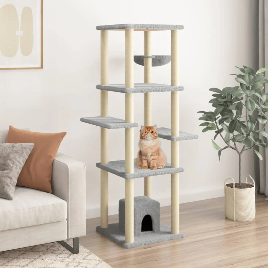 vidaXL Albero per Gatti con Tiragraffi in Sisal Grigio Chiaro 154 cm