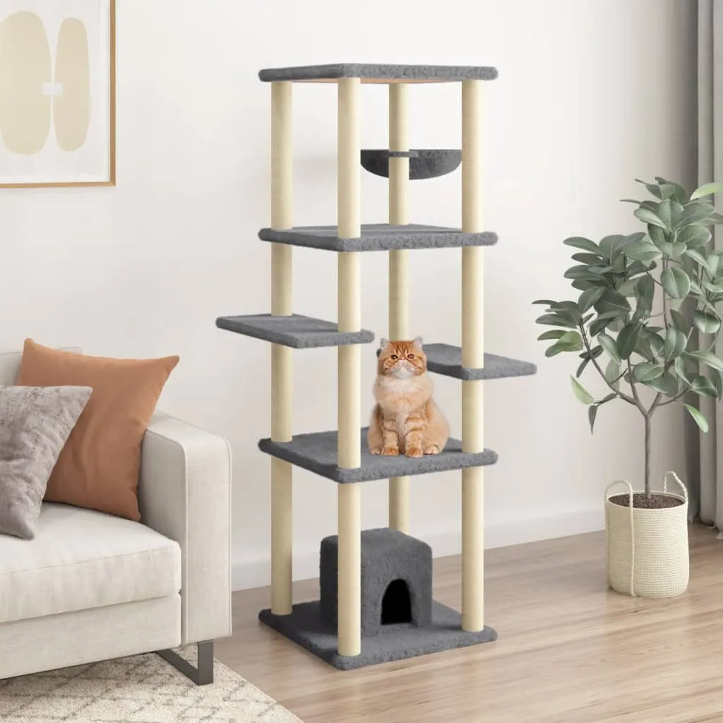 vidaXL Albero per Gatti con Tiragraffi in Sisal Grigio Scuro 154 cm