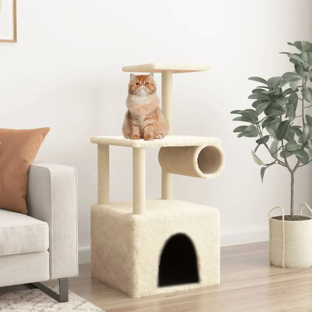 vidaXL Albero per Gatti con Tiragraffi in Sisal Crema 109,5 cm