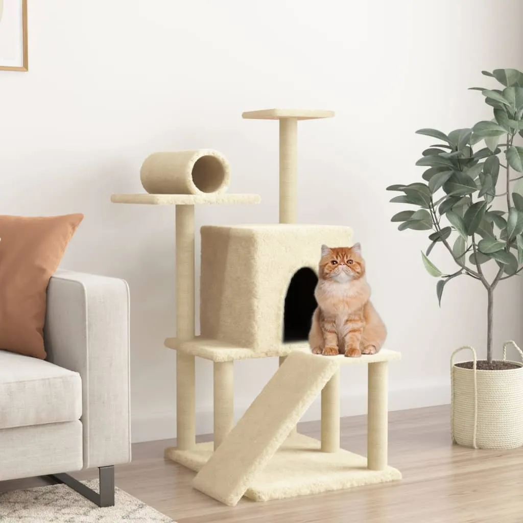 vidaXL Albero per Gatti con Tiragraffi in Sisal Crema 110,5 cm