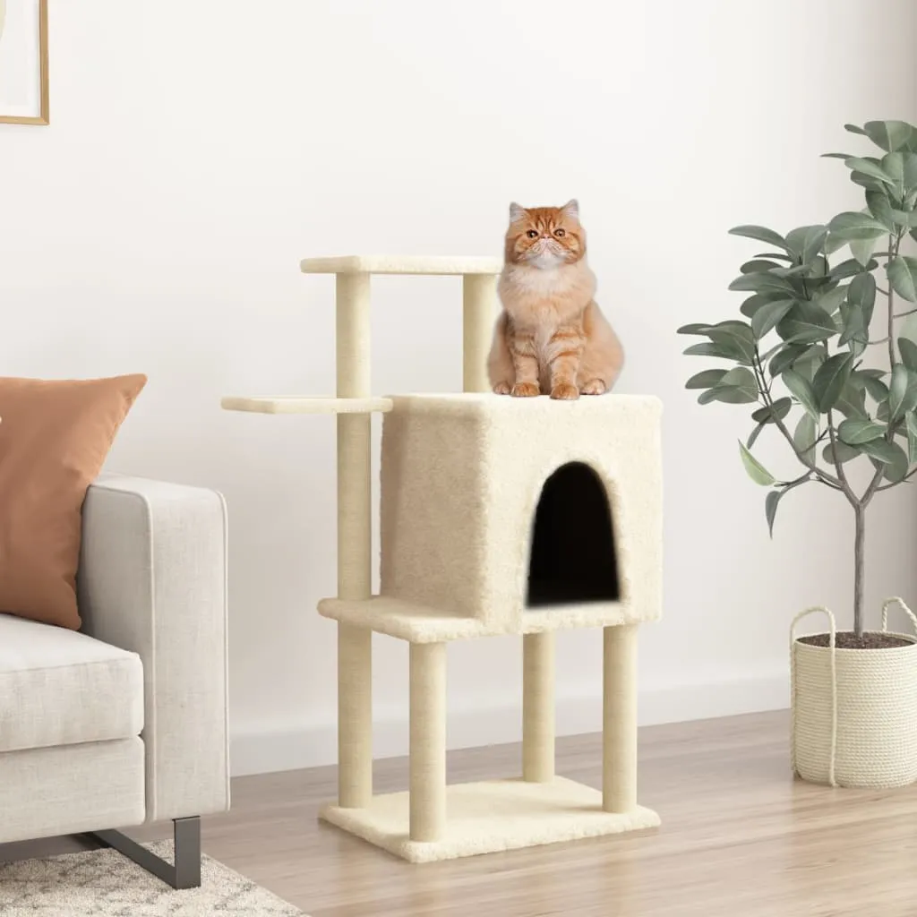 vidaXL Albero per Gatti con Tiragraffi in Sisal Crema 97 cm