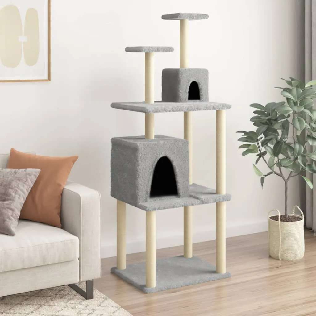 vidaXL Albero per Gatti con Tiragraffi in Sisal Grigio Chiaro 167 cm