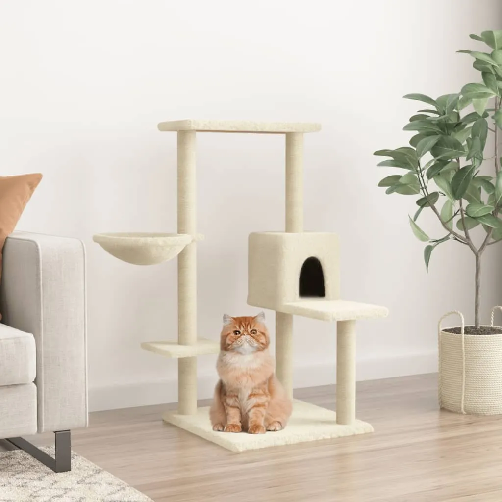 vidaXL Albero per Gatti con Tiragraffi in Sisal Crema 95 cm