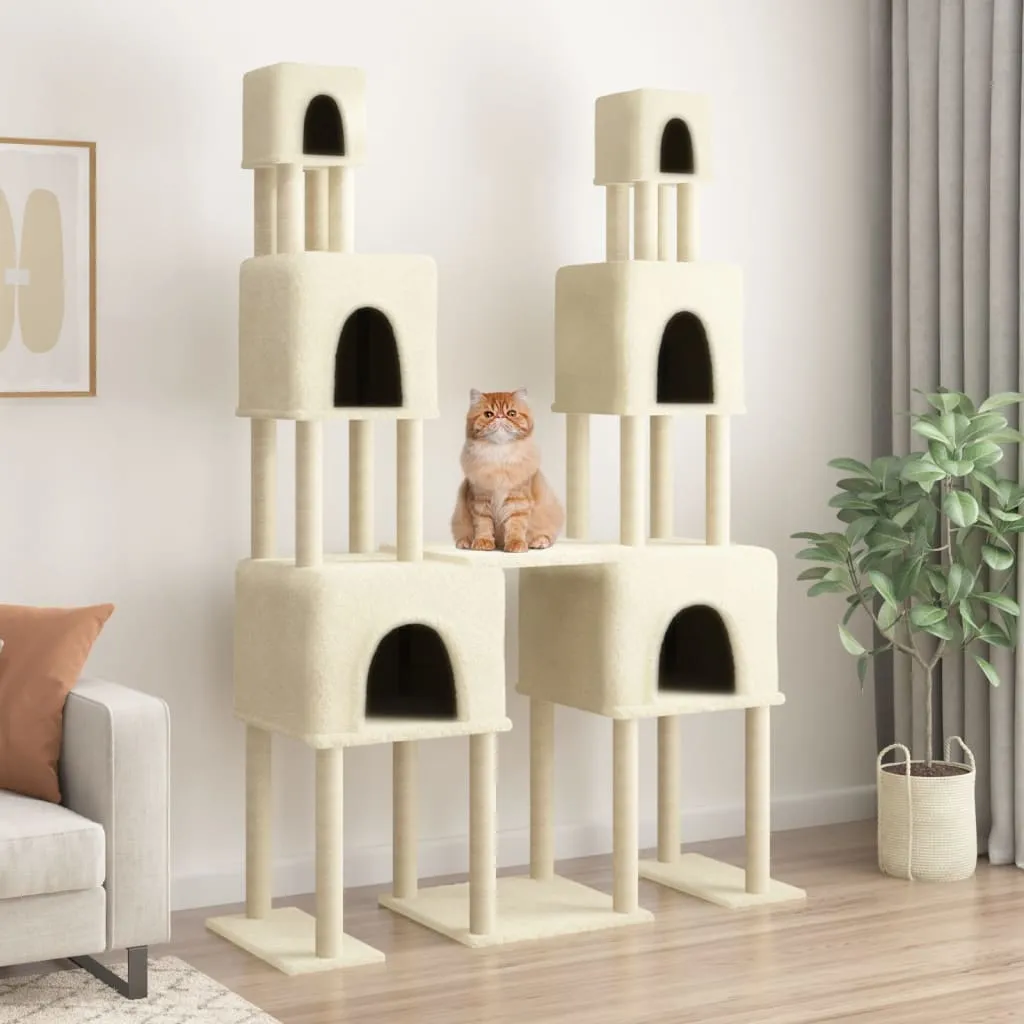 vidaXL Albero per Gatti con Tiragraffi in Sisal Crema 199 cm