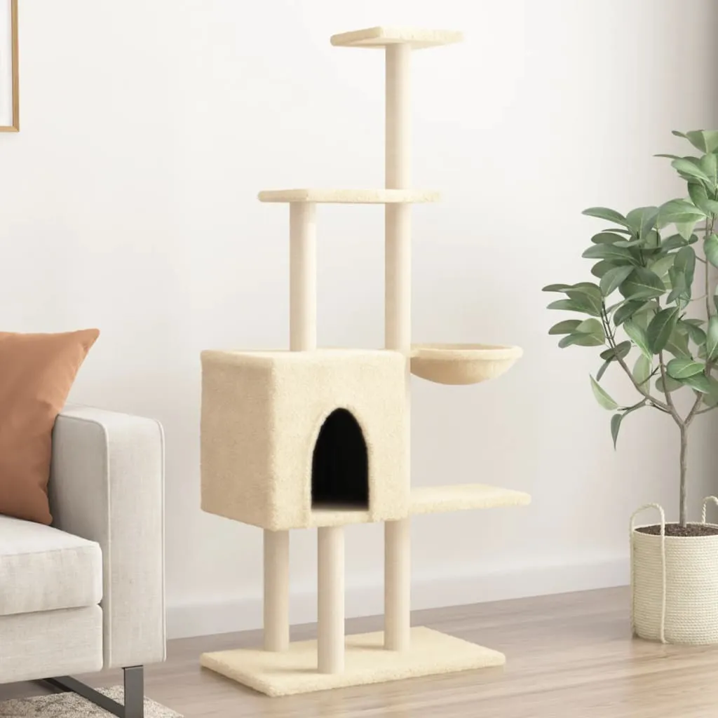 vidaXL Albero per Gatti con Tiragraffi in Sisal Crema 145 cm