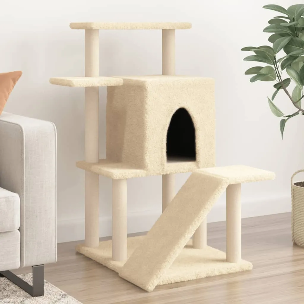 vidaXL Albero per Gatti con Tiragraffi in Sisal Crema 97 cm