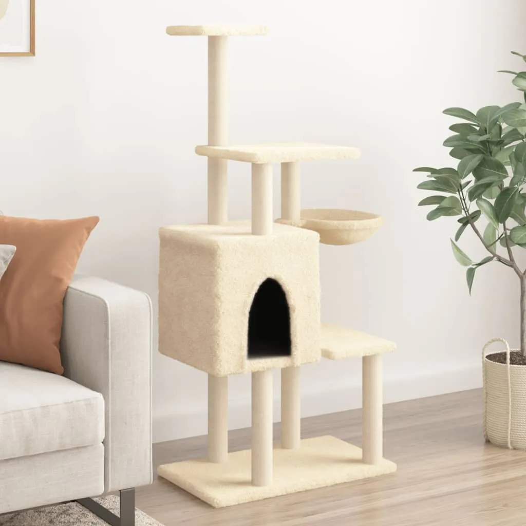 vidaXL Albero per Gatti con Tiragraffi in Sisal Crema 131 cm