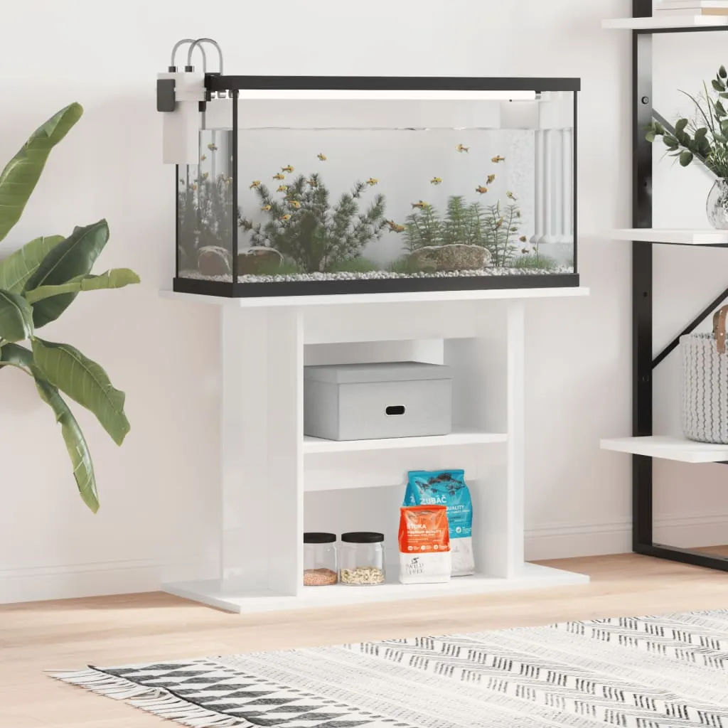 vidaXL Supporto Acquario 80x35x60cm in Legno Multistrato Bianco Lucido