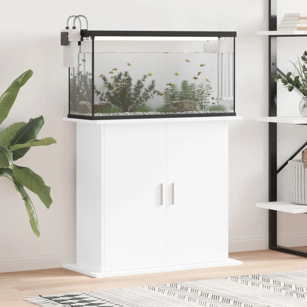 vidaXL Supporto Acquario 81x36x73cm in Legno Multistrato Bianco Lucido