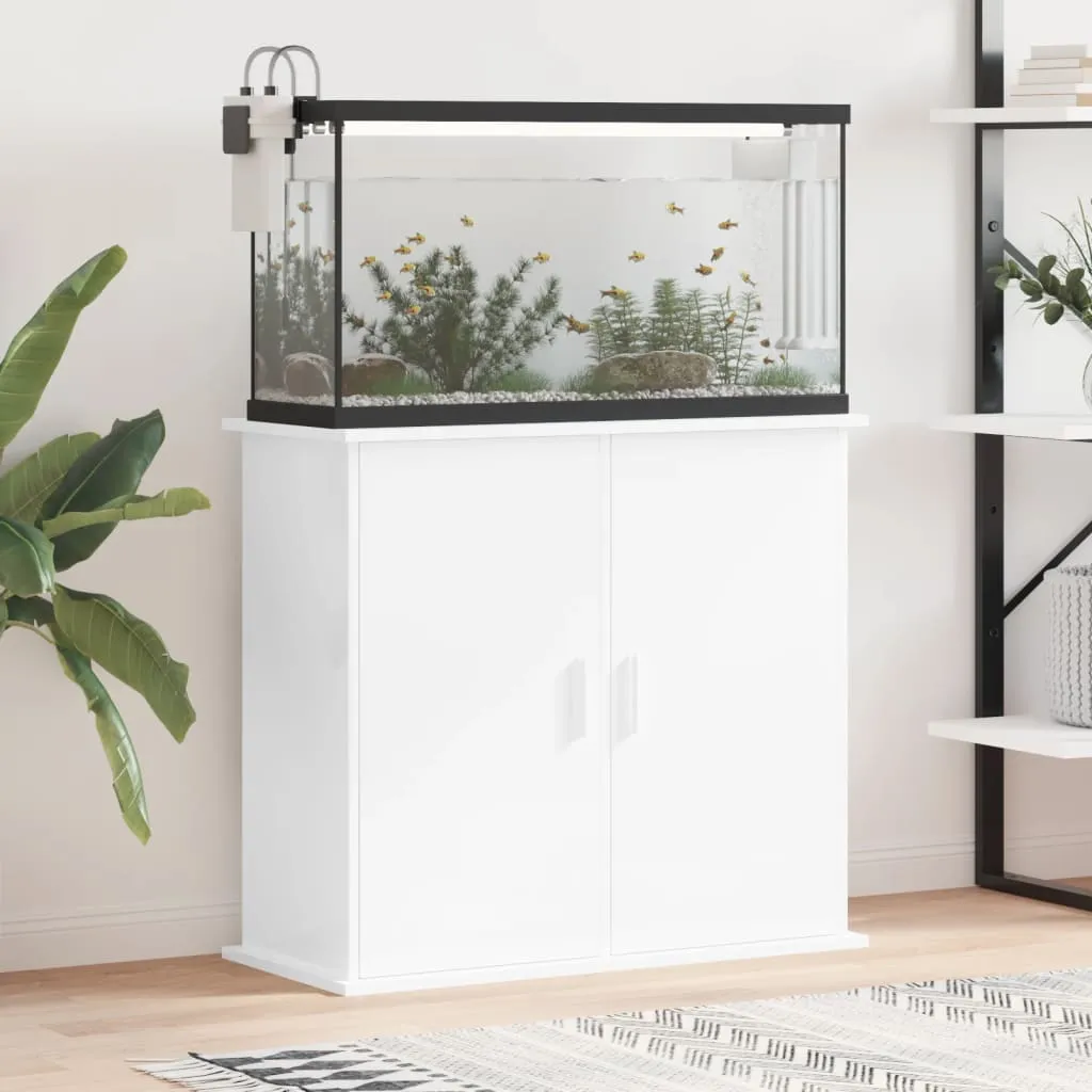 vidaXL Supporto Acquario 81x36x73cm in Legno Multistrato Bianco Lucido