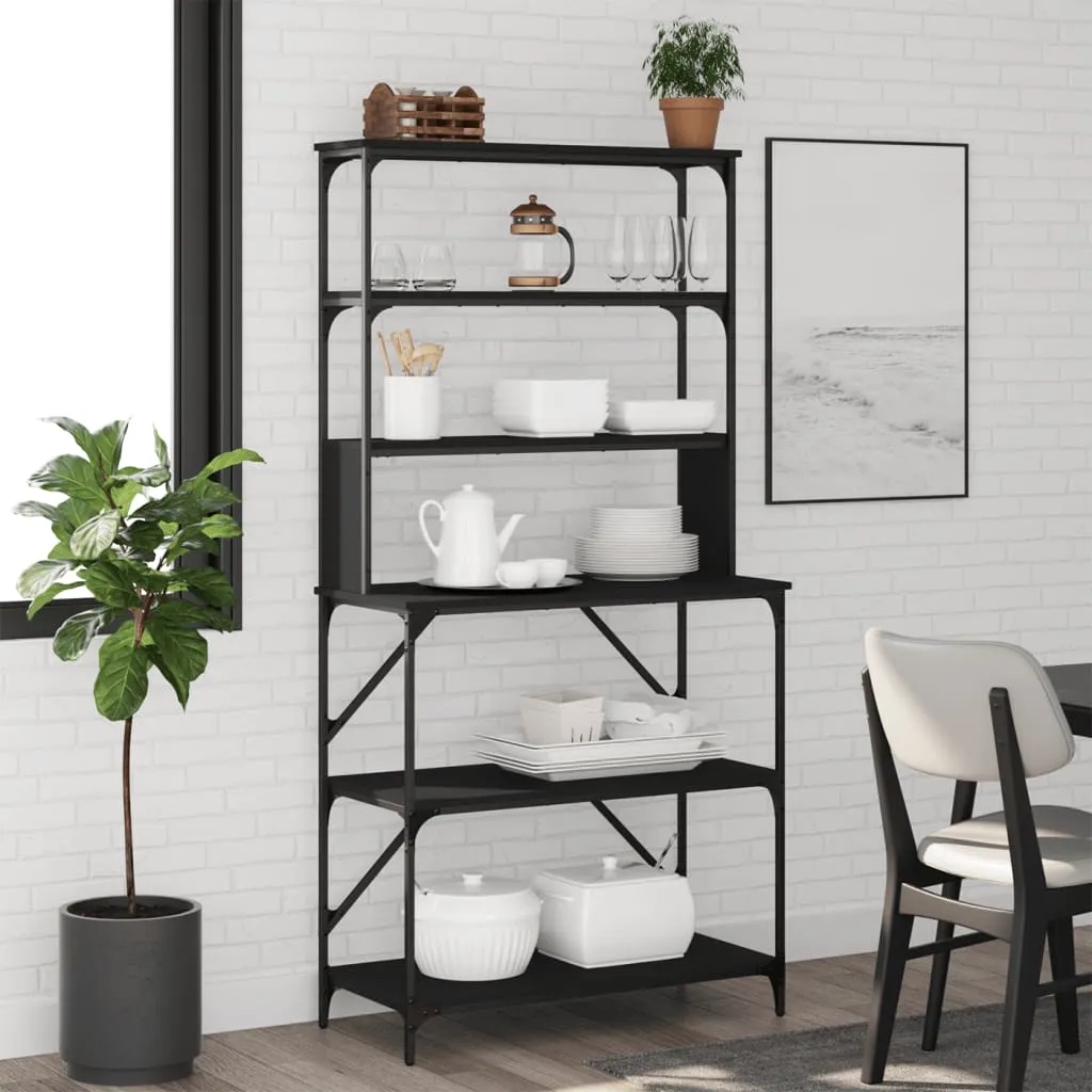 vidaXL Scaffale da Cucina 6 Ripiani Nero 90x40x180cm Legno Multistrato