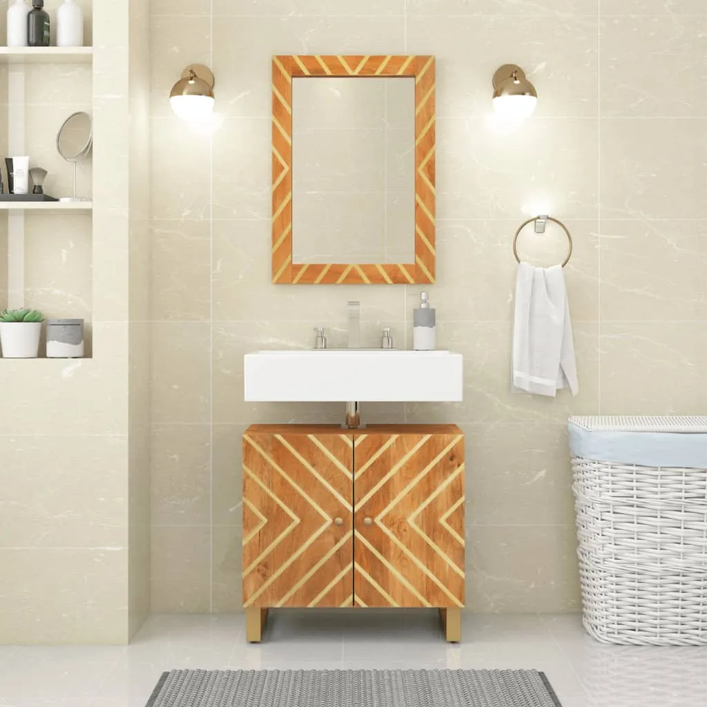 vidaXL Mobile Sotto Lavabo da Bagno Marrone e Nero in Legno di Mango