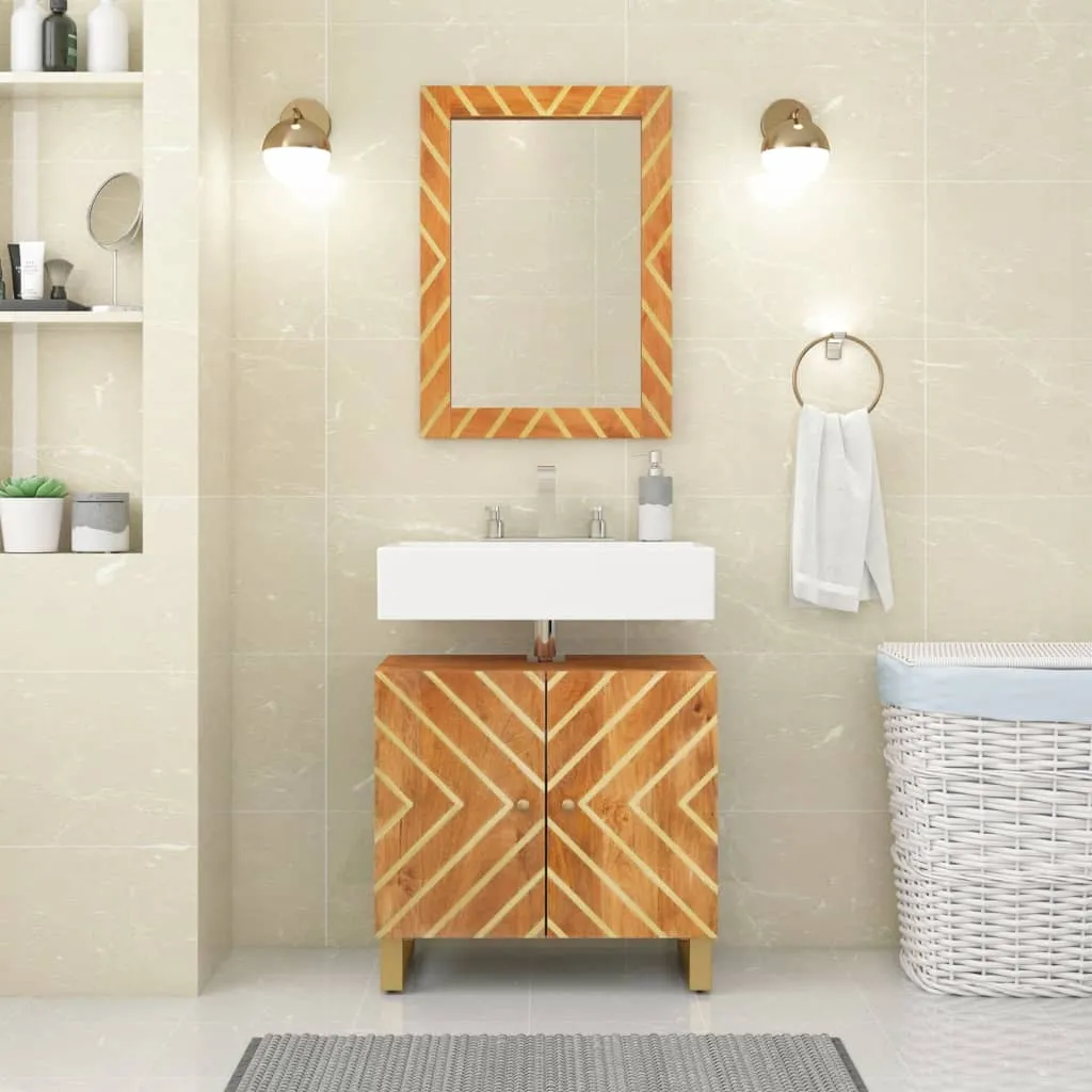 vidaXL Specchio da Bagno Marrone 50x70x3 cm in Legno di Mango e Vetro