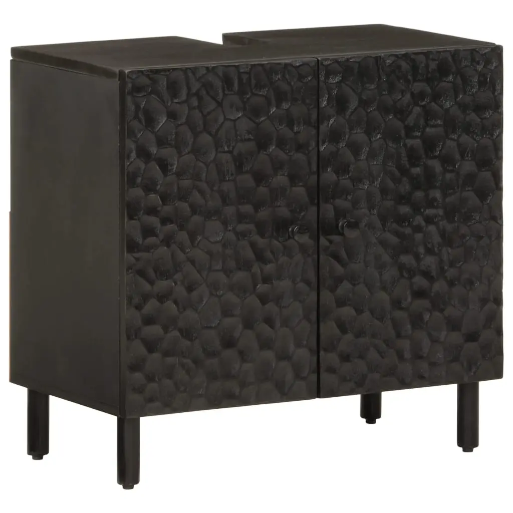 Mobile Lavabo da Bagno Nero 62x33x58 cm Legno Massello di Mango