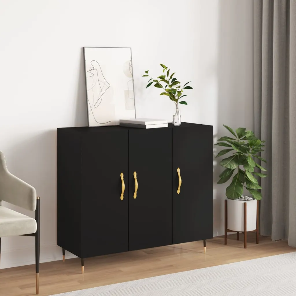 vidaXL Credenza Nera 90x34x80 cm in Legno Multistrato