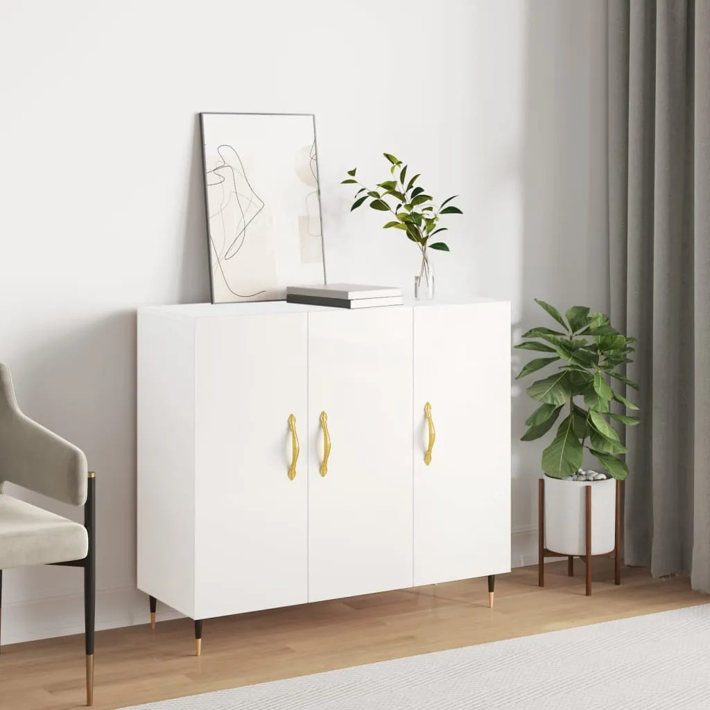 vidaXL Credenza Bianco Lucido 90x34x80 cm in Legno Multistrato