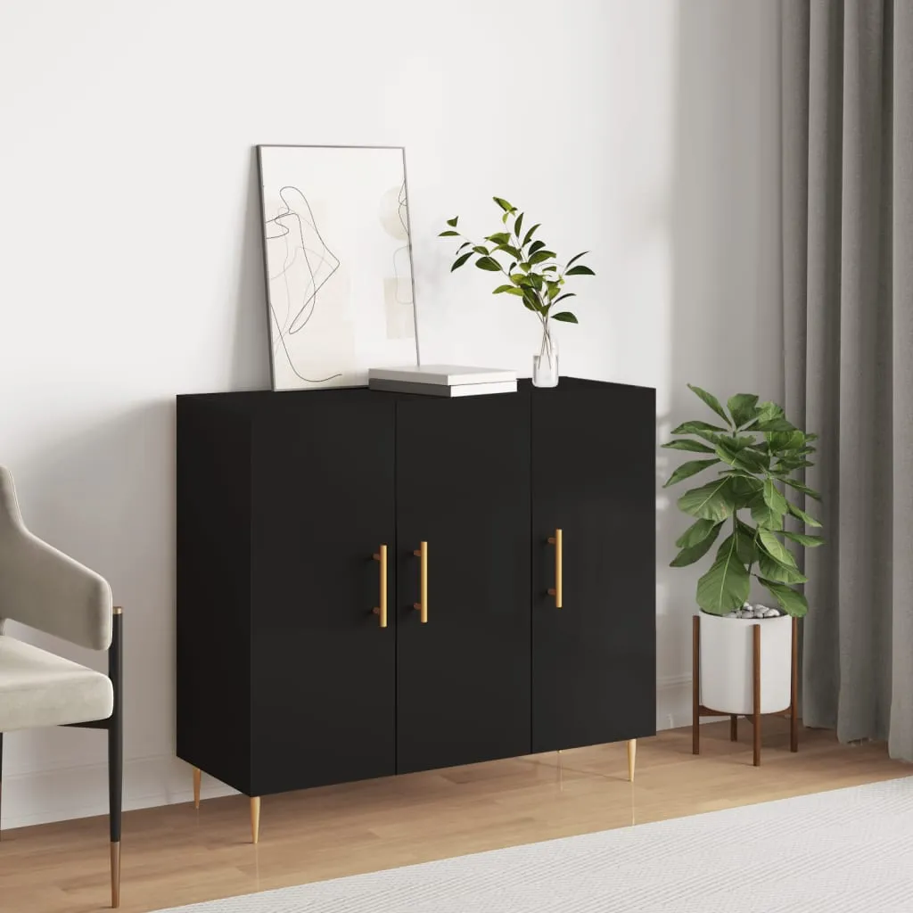 vidaXL Credenza Nera 90x34x80 cm in Legno Multistrato