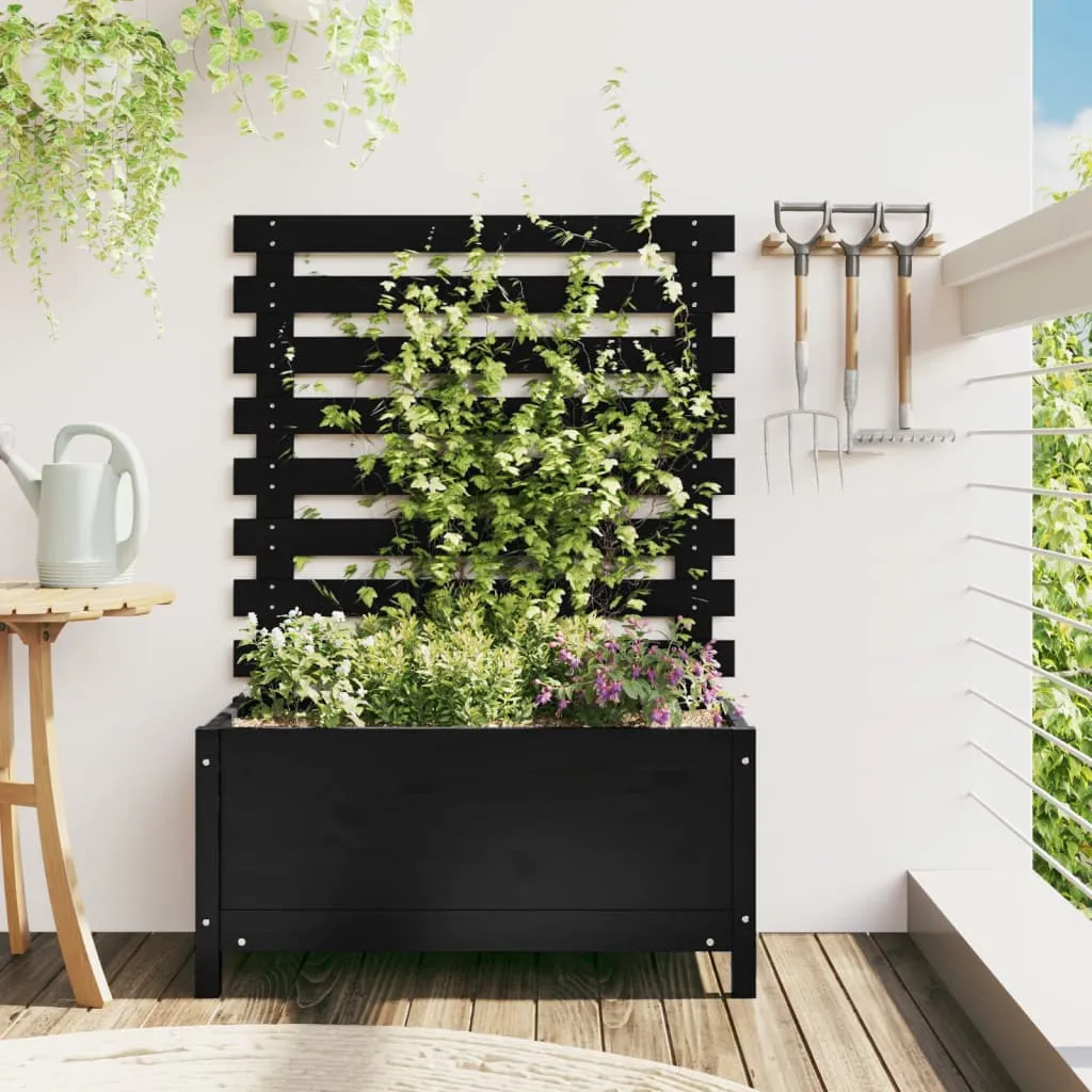 vidaXL Fioriera Giardino con Rastrelliera Nera 79x39,5x114cm Pino