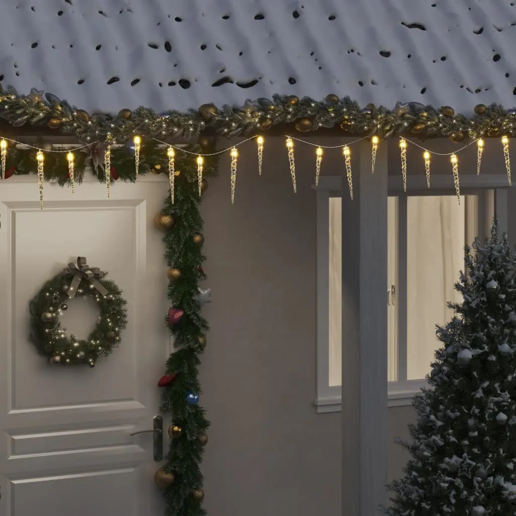 vidaXL Luce Natale a Ghiacciolo 100 LED Bianco Caldo 10 m Acrilico PVC