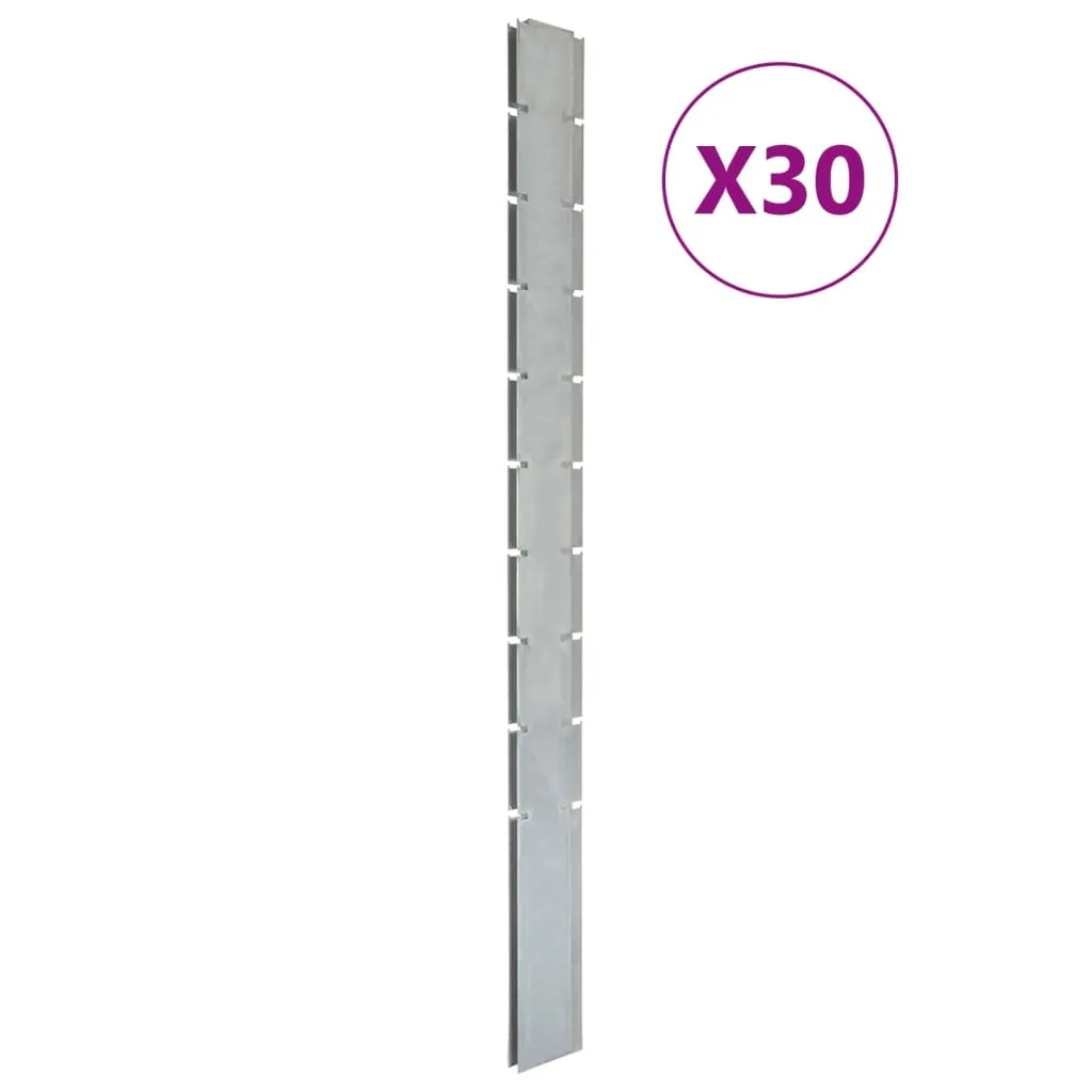 vidaXL Pali per Recinzione da Giardino 30 pz Argento 240 cm in Acciaio