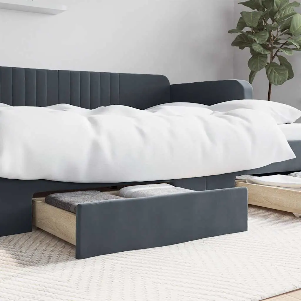 Cassetti da Letto 2pz Grigio Scuro Legno Multistrato e Velluto