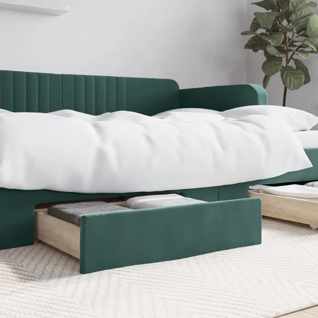 vidaXL Cassetti da Letto 2pz Verde Scuro Legno Multistrato e Velluto