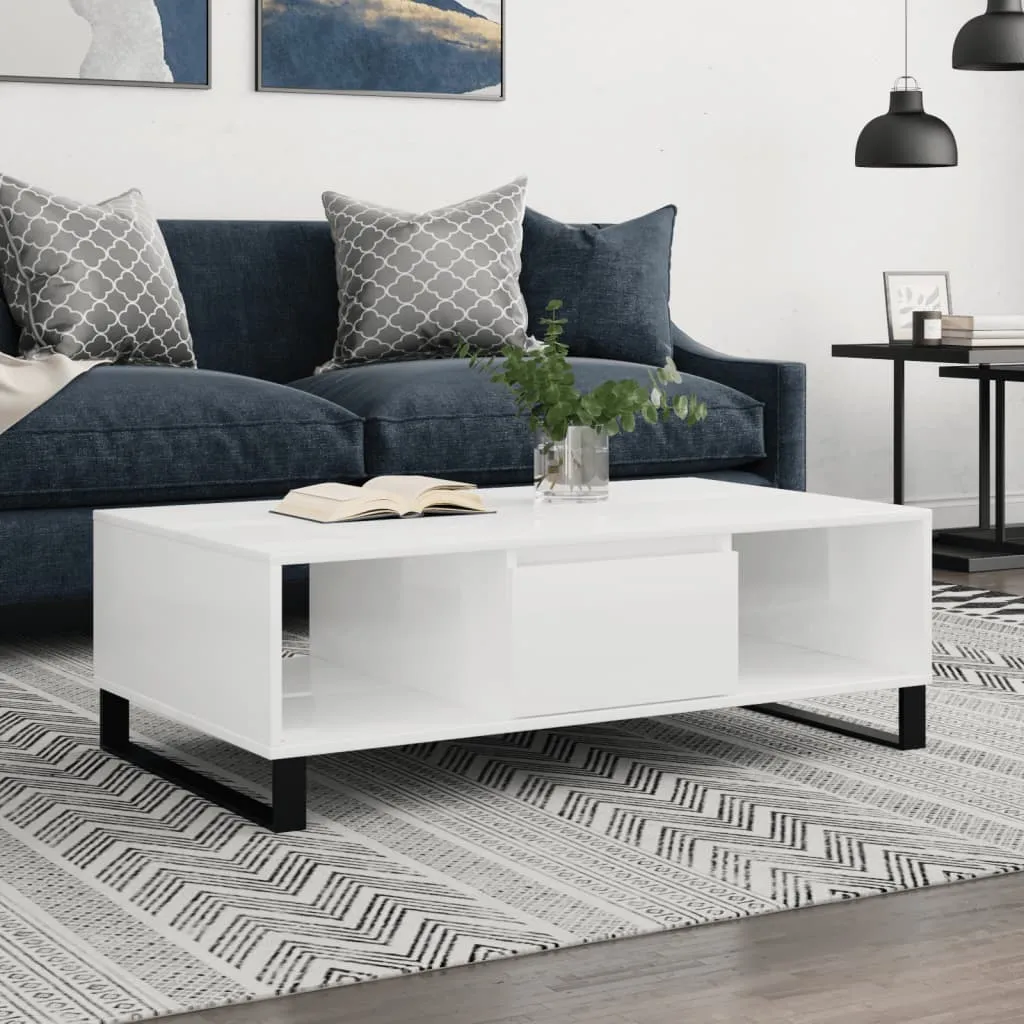 vidaXL Tavolino da Salotto Bianco Lucido 104x60x35cm Legno Multistrato